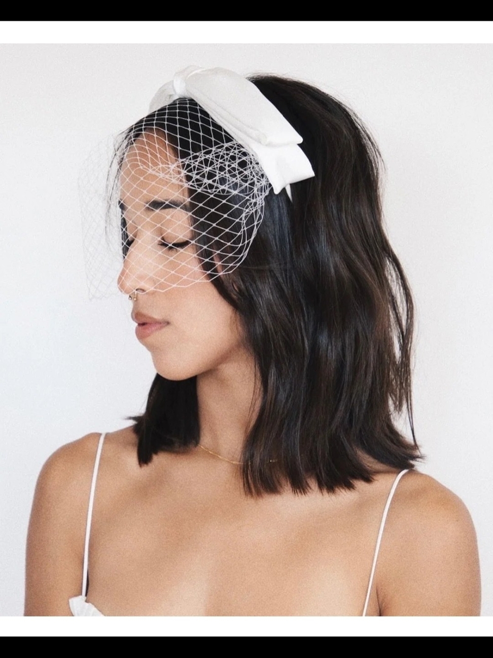Kristin Ess The Veil Headband Bright White Bridal Birdcage Veil Bow NIB